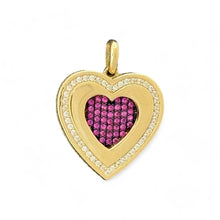 Load image into Gallery viewer, 14KT Yellow Gold Heart Pendant with Red and CZ Stones
