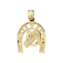 Load image into Gallery viewer, 14KT Yellow Gold Horse and Horseshoe Pendant
