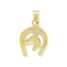 Load image into Gallery viewer, 14KT Yellow Gold Horse Head Horseshoe Pendant
