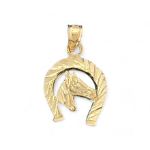 Load image into Gallery viewer, 14KT Yellow Gold Horse Head Horseshoe Pendant
