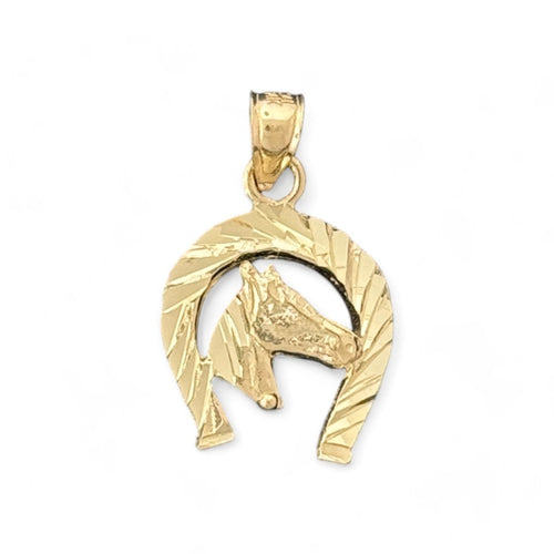 14KT Yellow Gold Horse Head Horseshoe Pendant