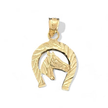 Load image into Gallery viewer, 14KT Yellow Gold Horse Head Horseshoe Pendant
