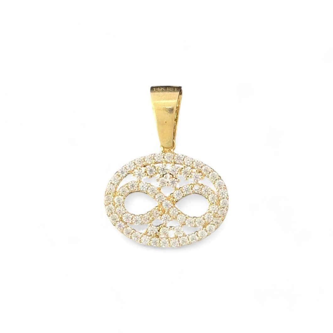 14KT Yellow Gold Infinity Oval Pendant with CZ Accents