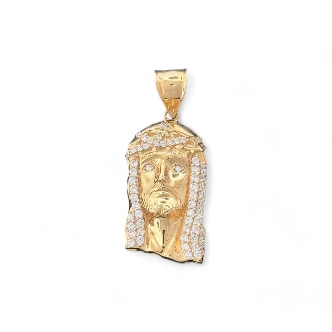 14KT Yellow Gold Jesus Head Pendant with CZ Accents