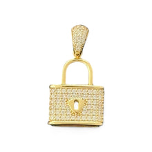 Load image into Gallery viewer, 14KT Yellow Gold Lock Pendant with CZ Stones
