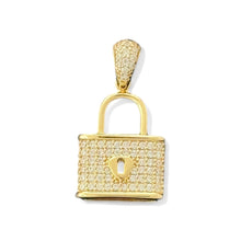 Load image into Gallery viewer, 14KT Yellow Gold Lock Pendant with CZ Stones
