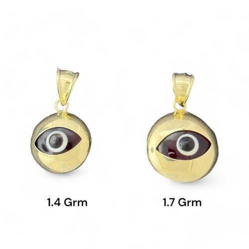 14KT Yellow Gold Round Evil Eye Pendants with Red Enamel