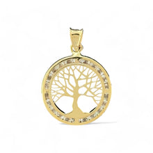 Load image into Gallery viewer, 14KT Yellow Gold Round Tree of Life Pendant with CZ Accents
