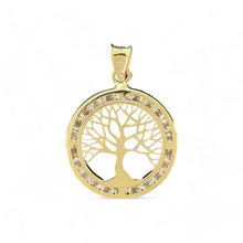 Load image into Gallery viewer, 14KT Yellow Gold Round Tree of Life Pendant with CZ Accents
