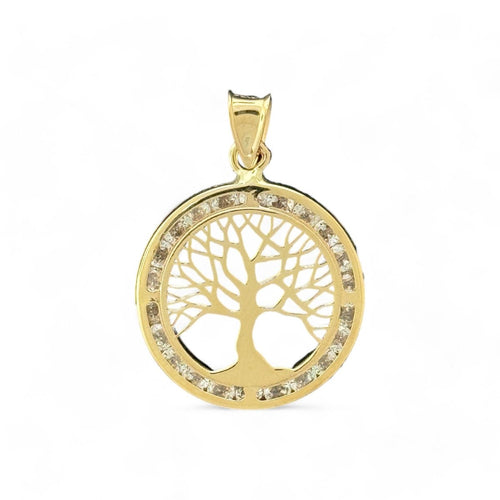 14KT Yellow Gold Round Tree of Life Pendant with CZ Accents