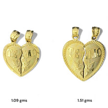 Load image into Gallery viewer, 14KT Yellow Gold &quot;Te Amo&quot; Breakable Heart Pendants with Doves
