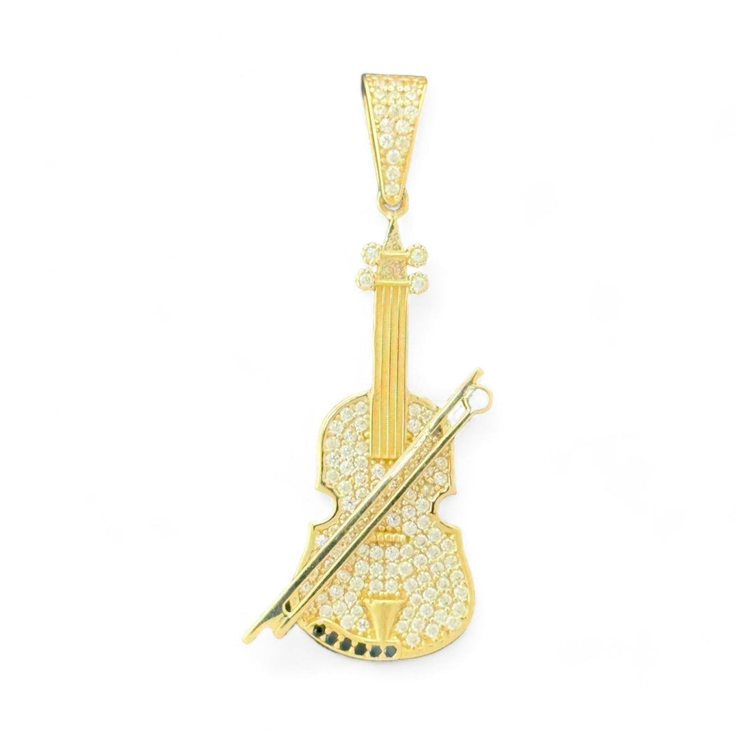 14KT Yellow Gold Violin Pendant with CZ Accents