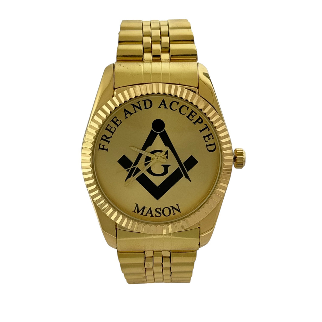 Free and Accepted Masonic Gold Stainless Steel Watch