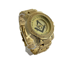 Load image into Gallery viewer, Free and Accepted Masonic Iced Out Gold Stainless Steel Watch
