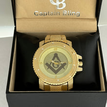 Load image into Gallery viewer, Masonic Iced Out Gold Stainless Steel Watch
