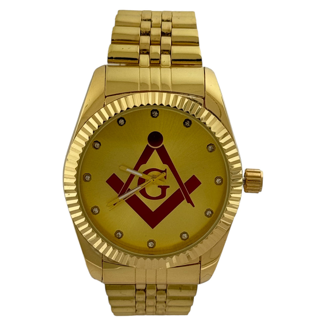 Captain Bling Masonic Gold Stainless Steel Watch:Red Tone
