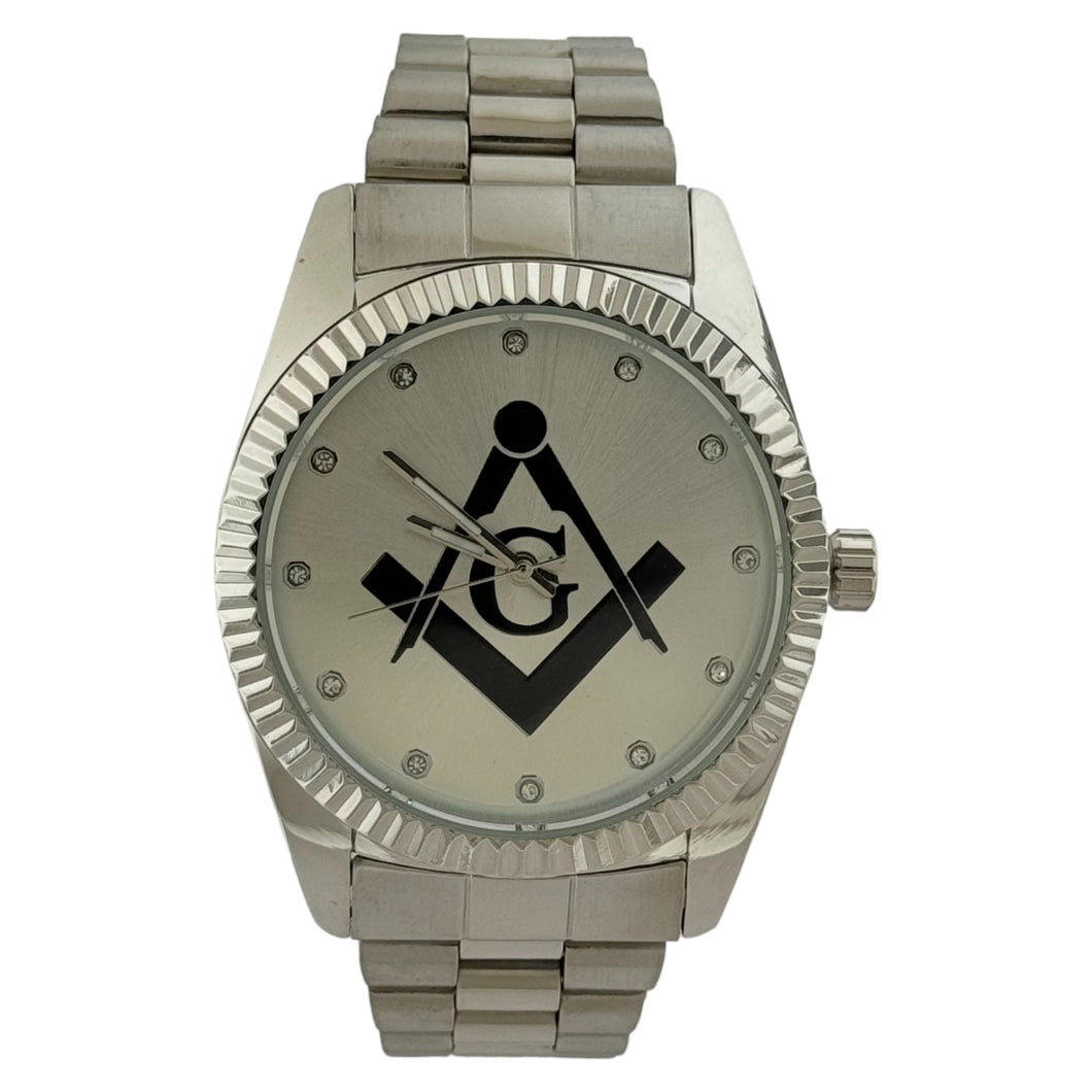 Captain Bling Masonic Silver Stainless Steel Watch: Black Tone