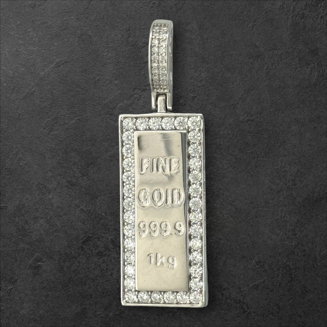 Sterling Silver CZ Gold Bar Pendent