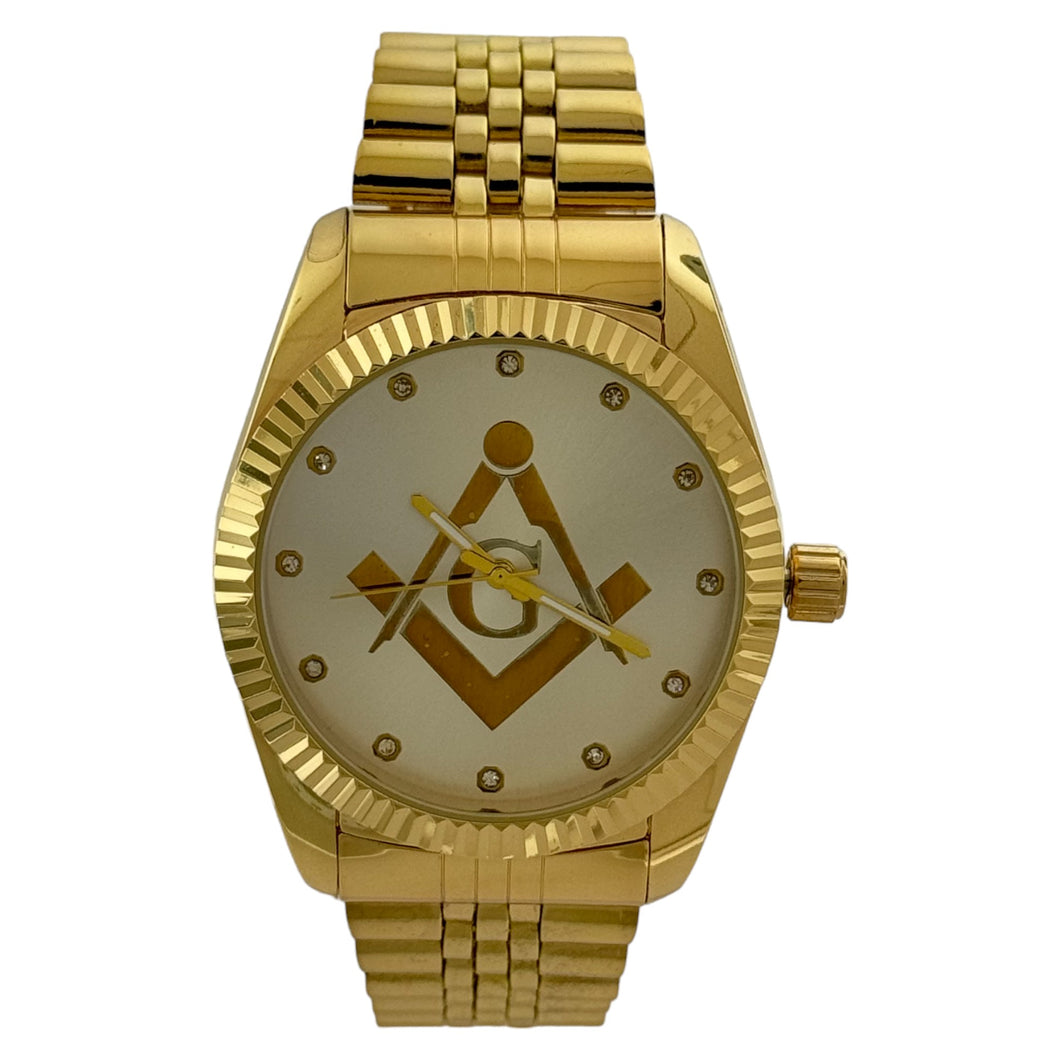 Captain Bling Masonic Gold Stainless Steel Watch: Gold Tone