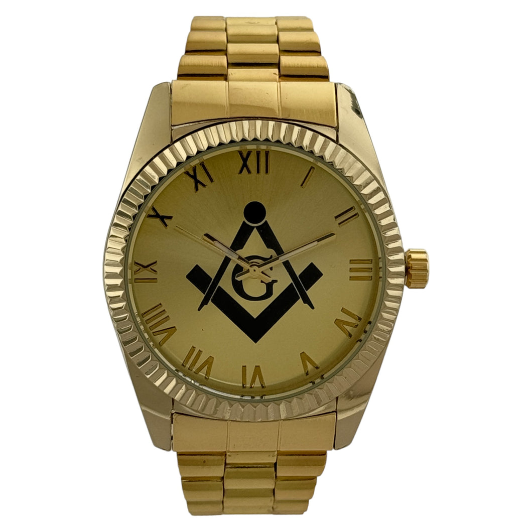 Captain Bling Masonic Gold Stainless Steel Watch: Black Tone with Roman Numerals