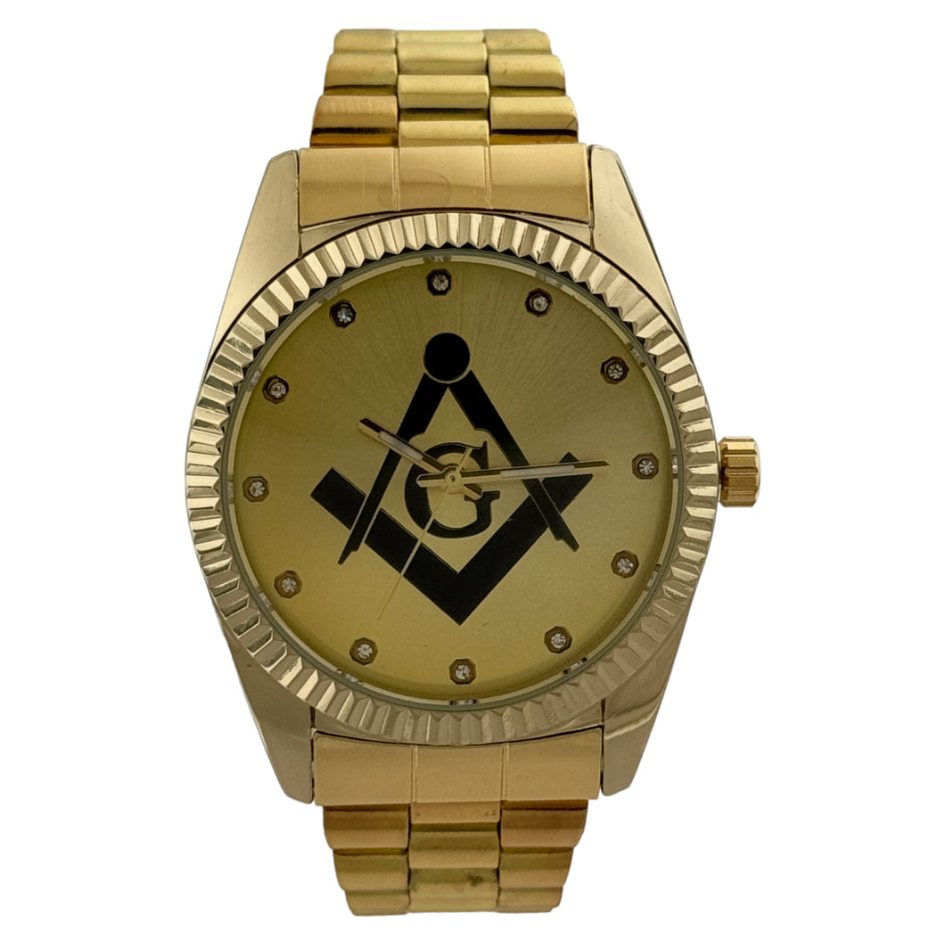 Captain Bling Masonic Gold Stainless Steel Watch: Black Tone