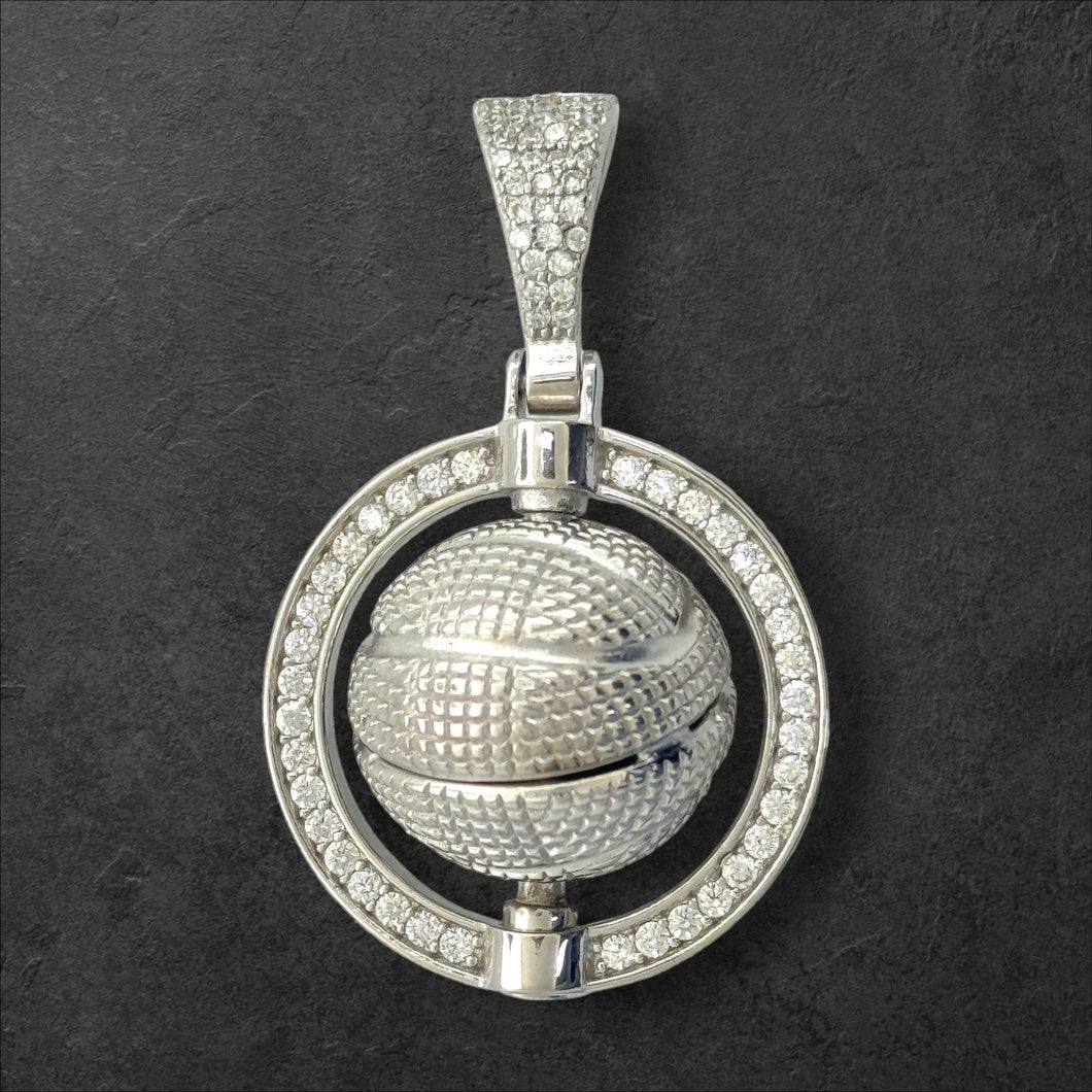 Sterling Silver CZ Spinner Basketball Pendent