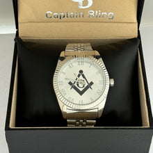 Load image into Gallery viewer, Captain Bling Masonic Silver Stainless Steel Watch: Black Tone with Roman Numerals
