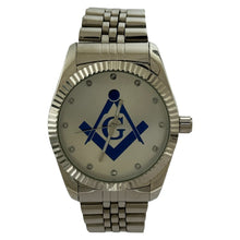 Load image into Gallery viewer, Captain Bling Masonic Silver Stainless Steel Watch: Blue Tone
