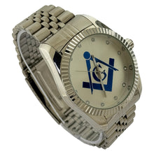 Load image into Gallery viewer, Captain Bling Masonic Silver Stainless Steel Watch: Blue Tone

