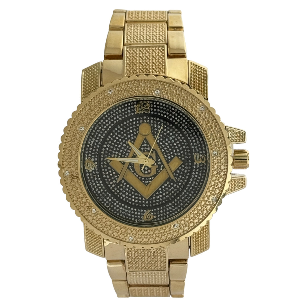Captain Bling Masonic Gold Stainless Steel Watch: Pave Edition