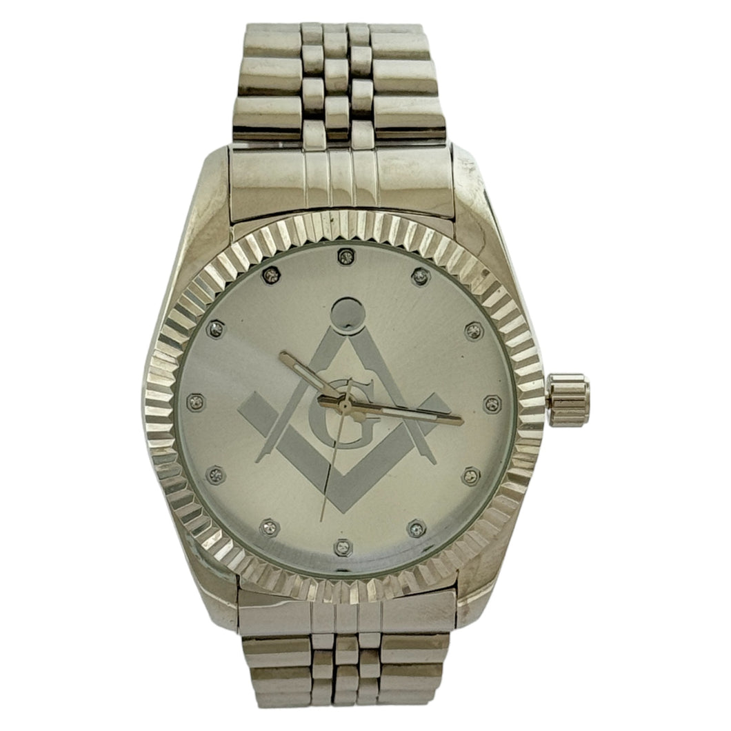 Captain Bling Masonic Silver Stainless Steel Watch: Silver Tone