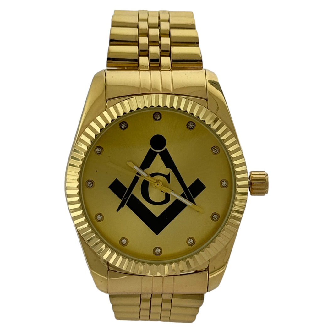 Captain Bling Masonic Gold Stainless Steel Watch: Black Tone