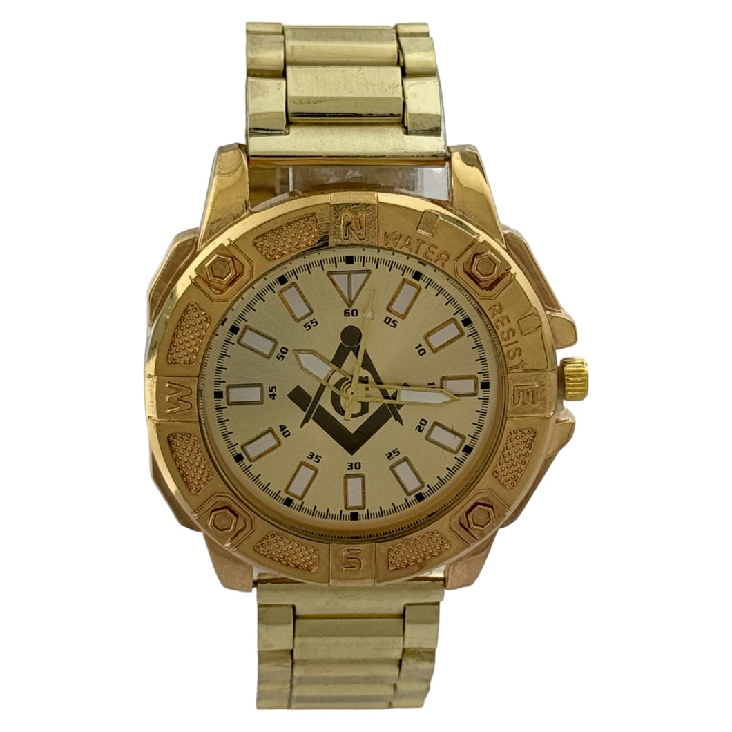 Captain Bling Masonic Gold Stainless Steel Watch: Compass