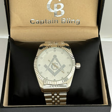 Load image into Gallery viewer, Captain Bling Masonic Silver Stainless Steel Watch: Silver Tone
