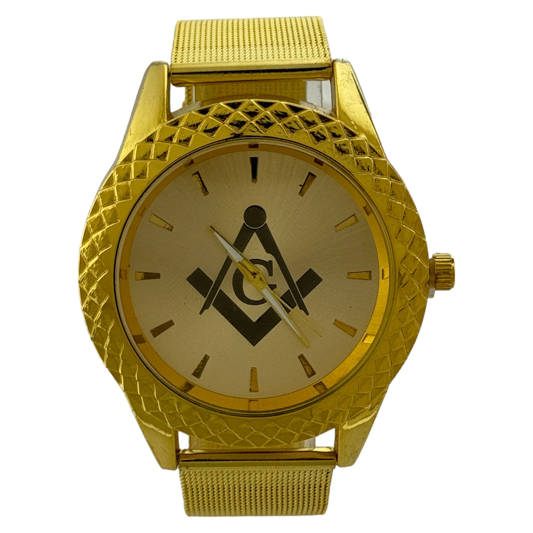 Captain Bling Masonic Gold Stainless Steel Strap Watch
