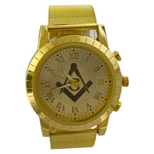 Load image into Gallery viewer, Captain Bling Masonic Gold Stainless Steel Strap Watch: Roman Numerals
