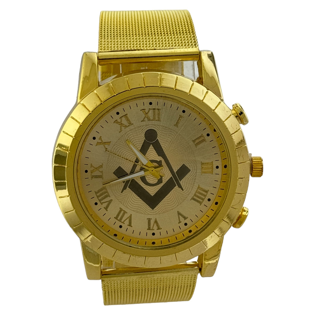 Captain Bling Masonic Gold Stainless Steel Strap Watch: Roman Numerals