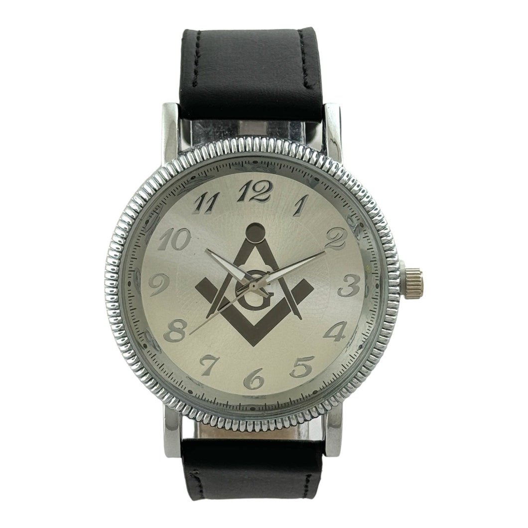 Captain Bling Masonic PU Leather Men's Watch: Silver Tone
