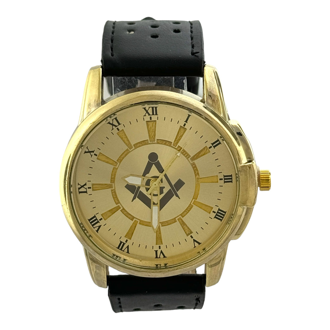 Captain Bling Masonic PU Leather Men's Watch: Gold with Roman Numerals