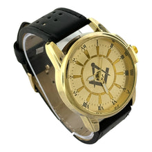 Load image into Gallery viewer, Captain Bling Masonic PU Leather Men&#39;s Watch: Gold with Roman Numerals
