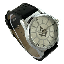 Load image into Gallery viewer, Captain Bling Masonic PU Leather Men&#39;s Watch: Silver with Roman Numerals
