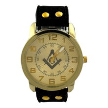 Load image into Gallery viewer, Captain Bling Masonic Nubuck Leather Men&#39;s Watch: Gold Tone
