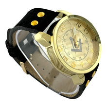 Load image into Gallery viewer, Captain Bling Masonic Nubuck Leather Men&#39;s Watch: Gold Tone
