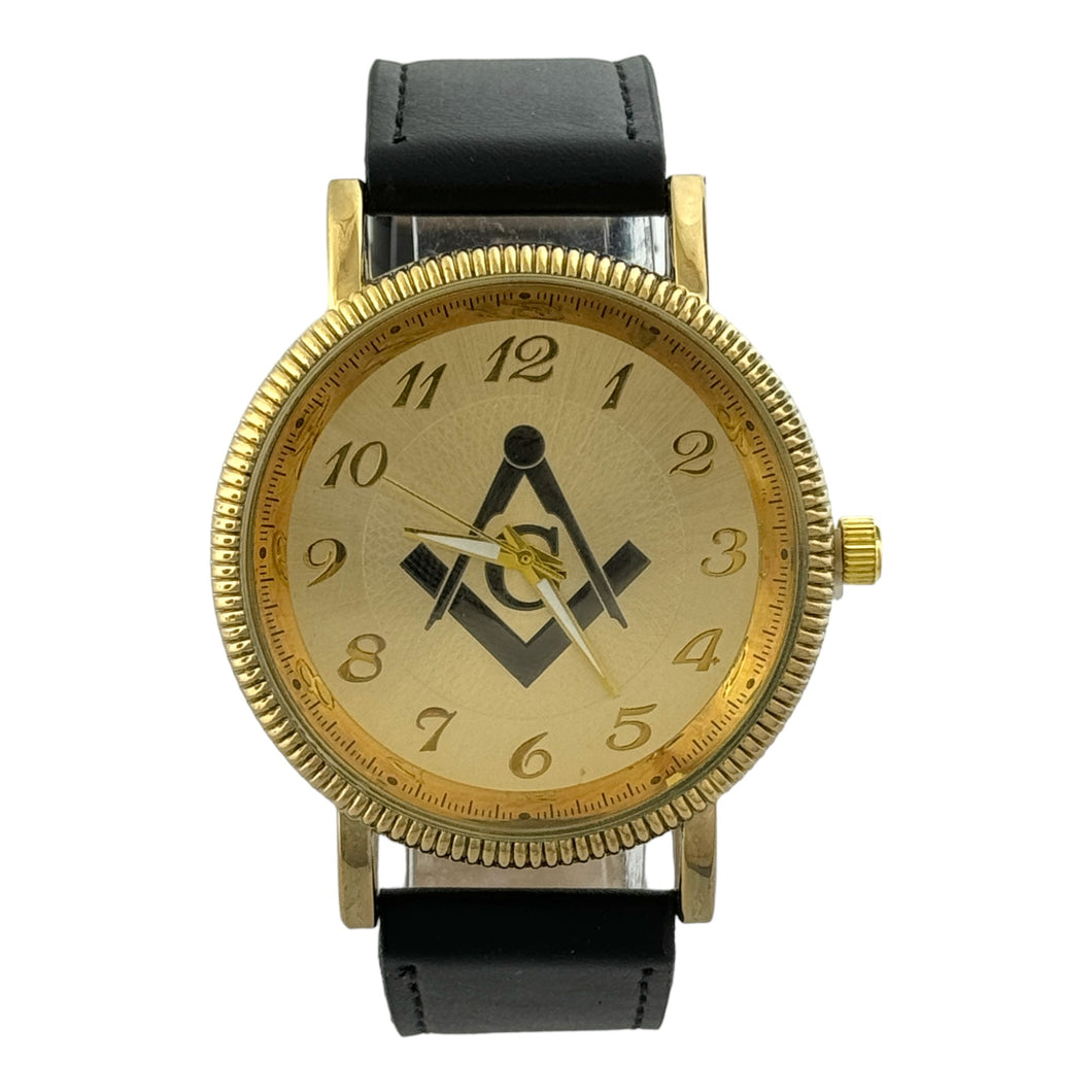 Captain Bling Masonic PU Leather Men's Watch: Gold Tone