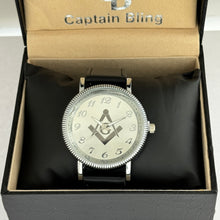 Load image into Gallery viewer, Captain Bling Masonic PU Leather Men&#39;s Watch: Silver Tone
