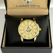 Load image into Gallery viewer, Captain Bling Masonic PU Leather Men&#39;s Watch: Gold with Roman Numerals
