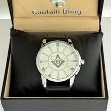 Load image into Gallery viewer, Captain Bling Masonic PU Leather Men&#39;s Watch: Silver with Roman Numerals
