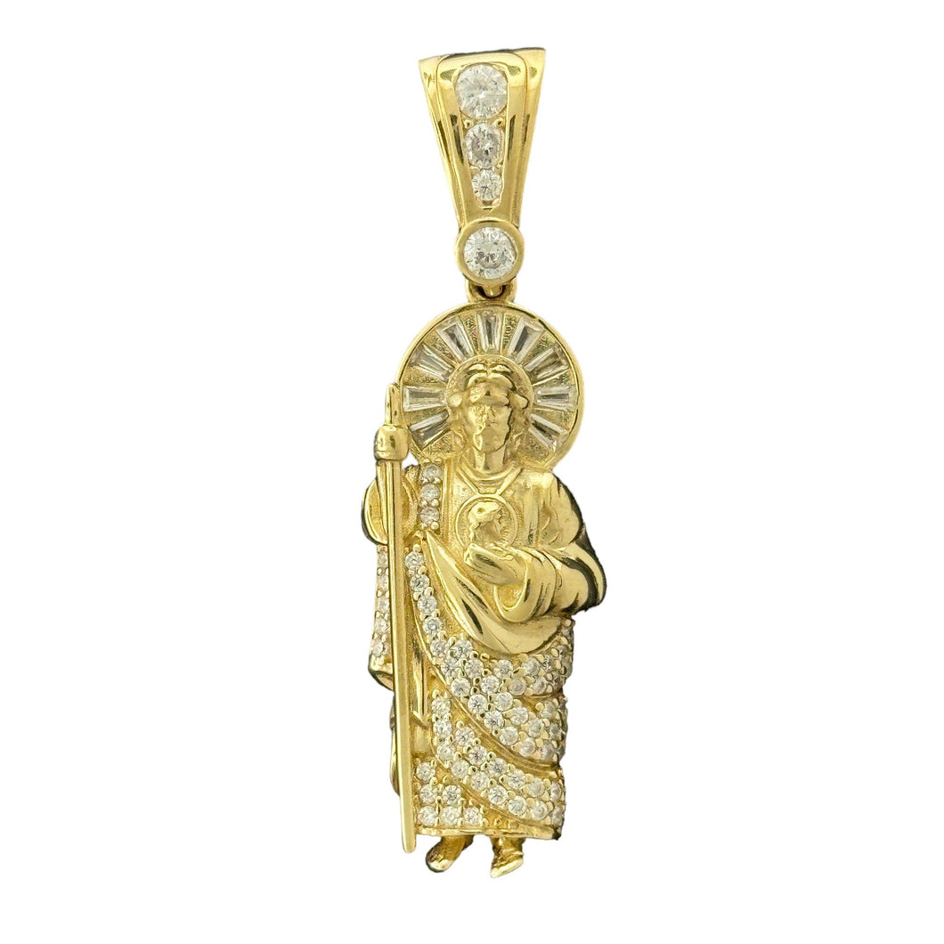 10KT Gold Saint Pendant with CZ Stones - 6g, Religious Jewelry