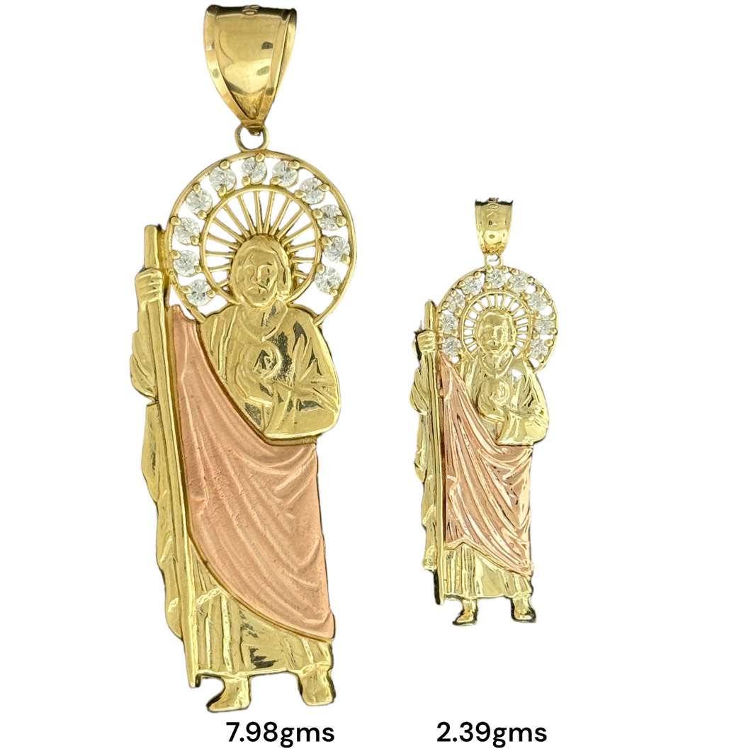10KT Gold Multi-Tone Saint Pendant with CZ Stones - 7.98g and 2.39g