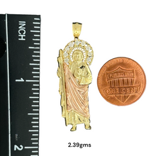 Load image into Gallery viewer, 10KT Gold Multi-Tone Saint Pendant with CZ Stones - 7.98g and 2.39g
